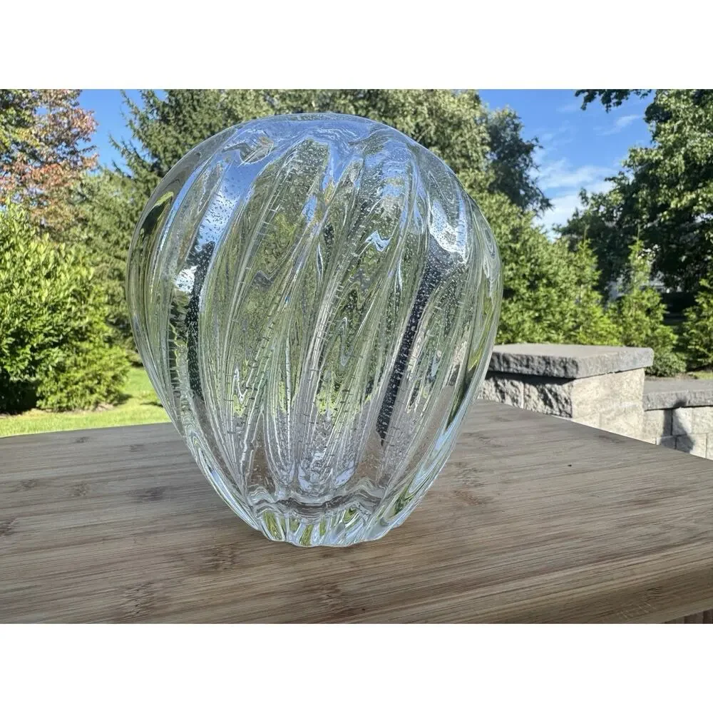 Archimede Seguso Hand Blown Murano Art Glass Vase Clear with Silver Flex 7” H